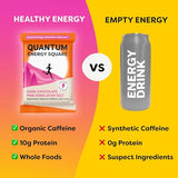 Quantum Energy Square: Energy Bar with Caffeine & 10g Protein. Delicious Healthy Snack On The Go. (Vegan, Gluten-free, Soy-free, Dairy-free). Flavor: Dark Chocolate Pink Himalayan Salt 8Pk