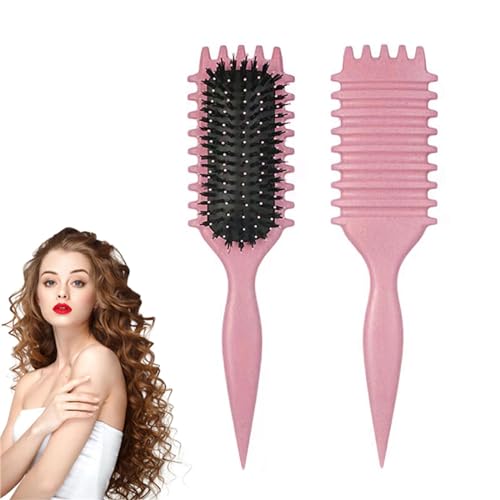 Curl Defining Hair Brush, 2024 Flash Boar Bristle Styling Brush for Curly Hair, Shaping & Defining Curls for Women, Pink