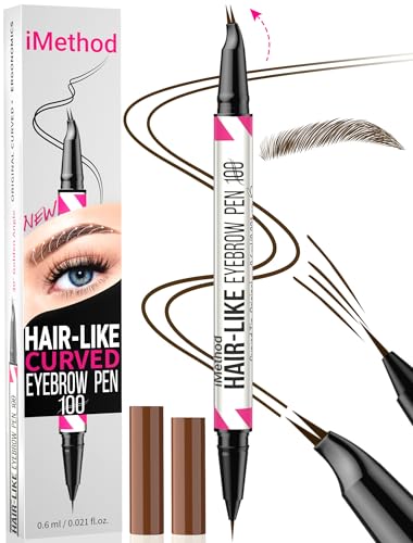 iMethod Curved Eyebrow Pen - Eyebrow Pencil 2-in-1 Dual-Ended Eyebrow Pen with Curved Tip and Precise Brush-Tip, Microblading Eyebrow Pen for Natural Hair-Like Brows, Long Lasting, Dark Brown