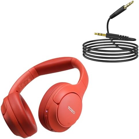 TOZO HT2 Hybrid Active Noise Cancelling Headphones Red + 3.5mm Audio Cable Aux Cable Compatible for Headphone Tablets