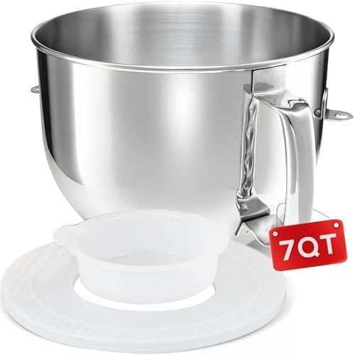7 QT Stainless Steel Mixing Bowl with Lid for KITCHENAID BOWL-LIFT STAND MIXERS, Dishwasher Safe Replacement Bowl with Handle & Mixer Bowl Cover Set