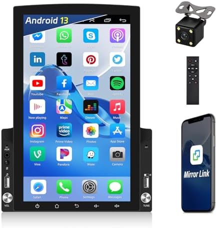 Android 13 Double Din Car Stereo with Bluetooth GPS Navigation, 9.7'' Vertical Touchscreen Car Radio with FM Radio WiFi iOS/Android Mirror Link USB/AUX-in Head Unit + Backup Camera&Remote Control