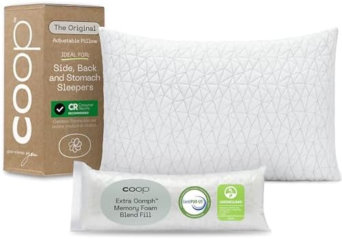 Coop Home Goods Original Adjustable Pillow, Queen Size Bed Pillows for Sleeping, Cross Cut Memory Foam Pillows - Medium Firm Back, Stomach and Side Sleeper Pillow, CertiPUR-US/GREENGUARD Gold