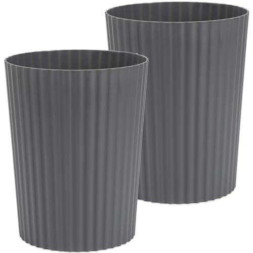 JiatuA Small Trash Can Plastic Wastebasket Round Garbage Container Bin for Bathroom, Kitchen, Bedroom, Home Office, College Dorm, Dark Grey 2 Pack