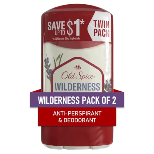 Old Spice Antiperspirant and Deodorant for Men, 24/7 Sweat and Odor Protection, Invisible Solid Stick, Wilderness with Lavender Scent, 2.6 oz (Pack of 2)