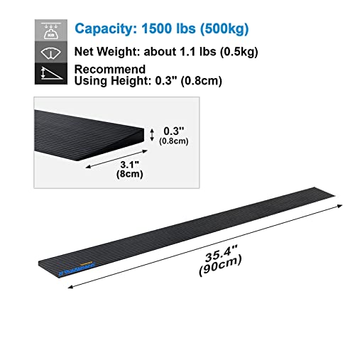 Ruedamann 0.8" Rise Threshold Ramp,1500 LBS Capacity, 35.4" Wide Natural Rubber Power Wheelchair Ramp Scooter, Non-Slip Solid Rubber Threshold Ramp for Doorways,Driveways,Bathroom,Cuttable Black