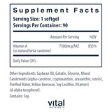 Vital Nutrients - Natural Beta Carotene - Precursor to Vitamin A - Antioxidant - Vision, Skin, and Reproductive Health Support - 90 Softgels per Bottle - 25,000 IU