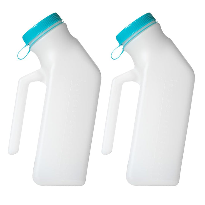 MedVance- Urinals for Men 1000ml with Glow in The Dark Spill Proof Pop Cap Lid, Plastic Pee Bottles for Men, Male Urinals, Pee Container Men, Portable Urinal for Car, Elderly & Incontinence (2 Pack)