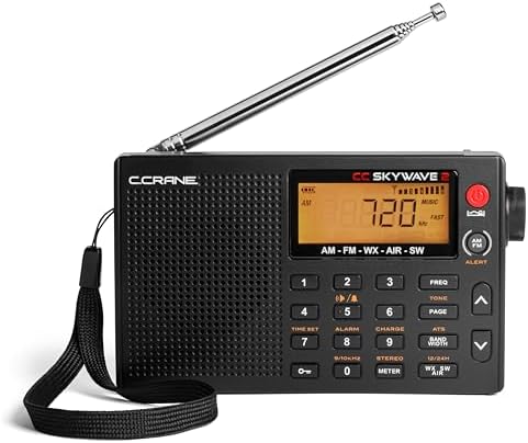 C. Crane CC Skywave 2 AM, FM, Shortwave, NOAA Weather + Alert, VHF Aviation Band, Small Battery-Operated Portable Travel Radio with Clock and Alarm