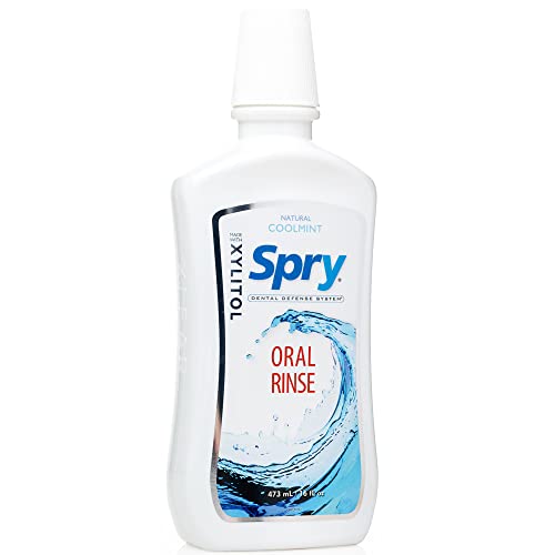 Spry Xylitol Mouthwash Fluoride Free, Oral Rinse with Enamel Support, Natural Cool Mint - 16 fl oz (Pack of 2)