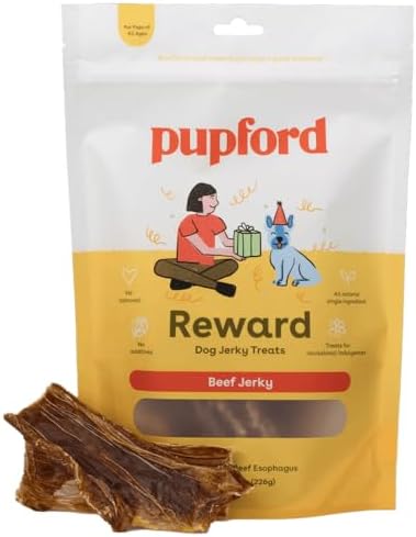 Pupford Beef Jerky Treats for Dogs for Large & Small Dogs of All Ages | Made in USA, 100% Real Meat & No Fillers | Dogs Love These Tasty Dog Snacks (Beef 8 oz)