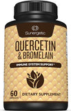 Sunergetic Premium Quercetin & Bromelain Supplement – Powerful Quercetin Bromelain Complex to Help Support Immune System & Seasonal Support – Quercetin 1000mg Per Serving – 60 Capsules