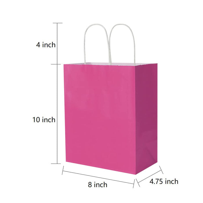 Oikss 50 Pack 8x4.75x10 inch Medium Paper Bags with Handles Bulk, Pink Kraft Bags Birthday Wedding Party Favors Grocery Retail Shopping Takeouts Business Goody Craft Gift Sacks (Fuchsia 50PCS Count)