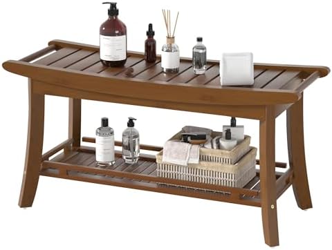 Bamboo Shower Bench Chair Bathroom Shower Stool Seat for Inside Shower Bathtub with Storage Shelf Shower Foot Rest for Shaving Legs 39 x 13 x 19.2 Inches Chestnut Brown