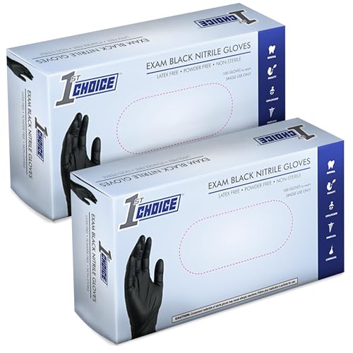 1st Choice Black Nitrile Gloves Small 2 Boxes of 100 Gloves Disposable Latex - Free Exam Grade Black Gloves for Cooking- 3mil