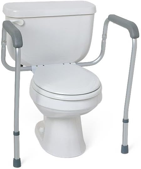 Foldable Toilet Safety Rail with Adjustable Height – Universal Fit for Standard or Elevated Seats – Aluminum Frame, Width Adjustable Armrests, Easy Install Over Toilet