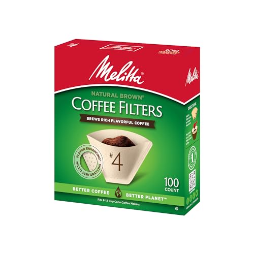 Melitta #4 Cone Coffee Filters, Unbleached Natural Brown, 100 Count (Pack of 6) 600 Total Filters Count - Packaging May Vary