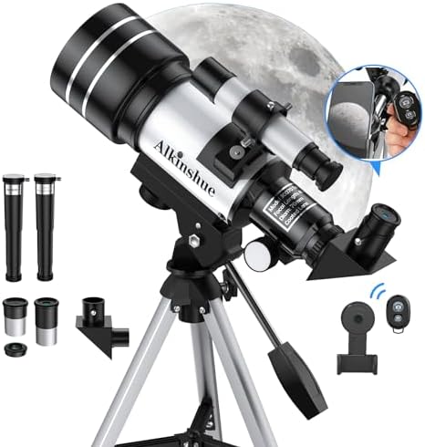 70mm Aperture 400mm Refractor Telescope (24X-180X) for Astronomy Beginners, Portable with Adjustable Tripod & Wireless Remote