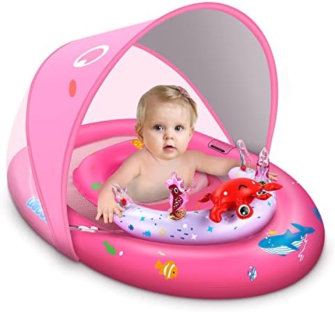 LAYCOL Baby Pool Float with UPF50+ Sun Protection Canopy and Toy Play Console for Infant, Toddler, Adjustable Safety Seat for 3-36 Months