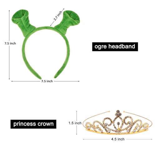 HODRME Plush Ogre and Princess Ears Headband with Crown-Halloween Christmas Festival Theme Party Monster Ogre Cosplay Costume Headwear