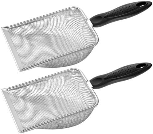 Cat Litter Scoop,Sturdy Litter Cleaner Corner Shovel,2Pcs Stainless Steel Mesh Litter Shovel,Easy to Clean Reptile Terrarium Sand Waste,Beach Shovel(Black)
