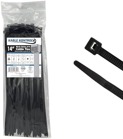 Kable Kontrol Heavy Duty Cable Zip Ties 100 Pcs 14 Inch Black, 120 Lbs Tensile Strength, Self-locking UV Resistant Plastic Nylon Wire Ties, for Indoor or Outdoor Use