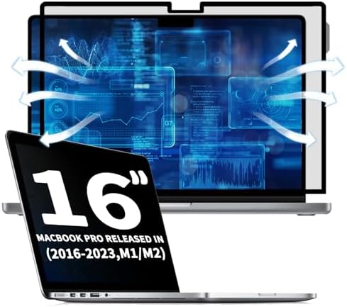 Removable Vacuum Adsorption Screen Privacy Film for MacBook Pro 16 Inch (2021-2023, M1, M2, M3) -A2991/A2485/A2780, Anti-Spy/Anti Fingerprint/Anti Blue Light/Bubble Free