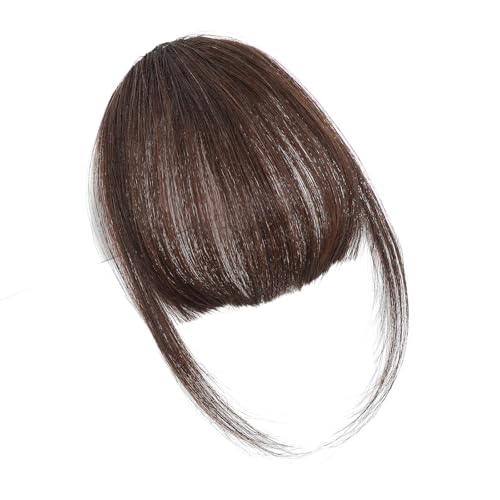 Clip in Bangs 100% Real Human Hair, Fake Bangs Clip on Bangs for Women, Medium Brown Wispy Bangs Clip in Hair Extensions for Daily Wear (Medium Brown, Wispy Bangs)