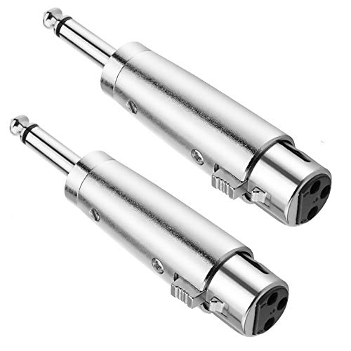 XLR Female to 1/4" TS Mono Adapter, Unbalanced XLR Female to 1/4 Inch TS Mono Male Plug Cable Adapter for Mixers, Microphones, Amplifiers - 2 Pack