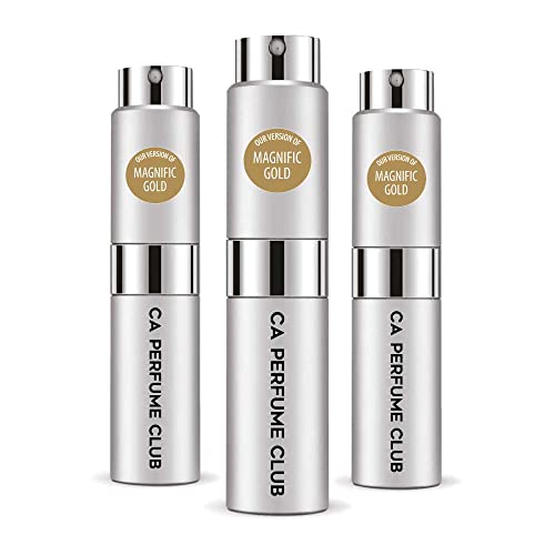 CA Perfume Impression of Yves S. Lauren Magnific Gold For Women & Men Replica Version Fragrance Dupes Concentrated Long Lasting Eau de Parfum Spray Refillable Atomizer Bottle 0.27 Fl Oz-X3