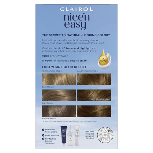 Clairol Nice'n Easy Permanent Hair Dye, 6.5 Lightest Brown Hair Color, Pack of 3