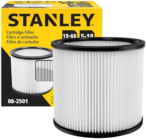 Stanley 08-2501 High Efficiency Shop Vac Filters, Replacement Cartridge Filter Fit for Most 5-18 Gallon Wet Dry Vacuum Cleaners, Shop Vacuum Wet and Dry Accessories Replacement Parts, 08-2501