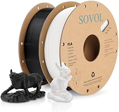 Sovol PLA 3D Printer Filament 2kg (4.4 lbs) Spool Printing Materials, Wiring Tightness, Dimensional Accuracy +/- 0.03 mm, 1.75 mm, Black+White