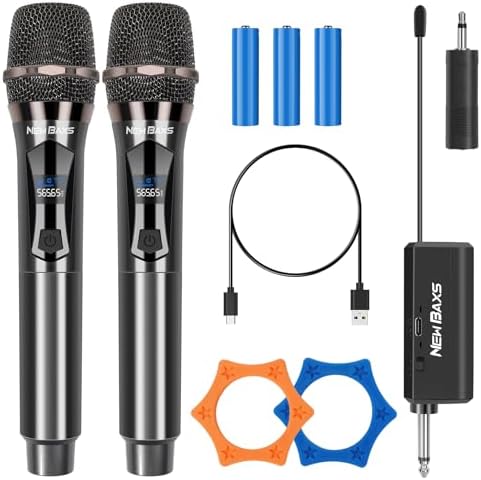 Wireless Microphones, Dual Karaoke Microphone System, Microfonos Inalambricos with Rechargeable Receiver, Cordless Dynamic Mic Micro Set for Singing, Wedding, DJ, Party, Speech,Gray
