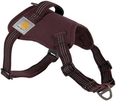 Carhartt Nylon Duck No Pull Dog Harness, Fully Adjustable Dog Harness with Quick Control Handle and Reflective Accents, Deep Wine, Large