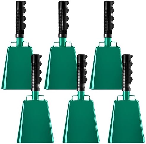 6 PCS Metal Cowbell with Handles, Large Loud Cow Bells Noise Makers for Football Games, Sporting Events, New Year’s Eve, Celebrating and More(Green)