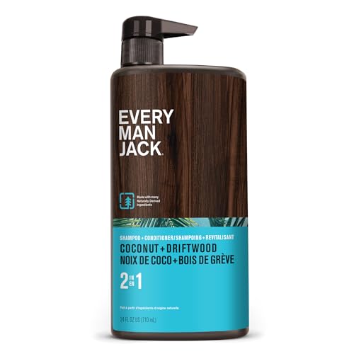 Every Man Jack 2-in-1 Daily Shampoo + Conditioner - Coconut & Driftwood | Nourishing For All Hair Types, Naturally Derived, Cruelty-Free Shampoo and Conditioner Set for Men | 24oz -1 Bottle