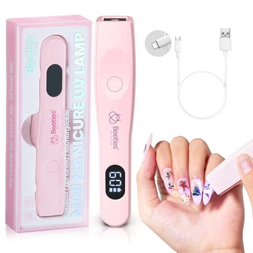 Beetles Mini UV Light for Gel Nails:Portable Handheld UV Nail Lamp Cordless Rechargeable Type-C USB LED Nail Lamp with LCD Display&2 Timer Settings Nail Light-Small UV Lamp Ideal for DIY Nail Art