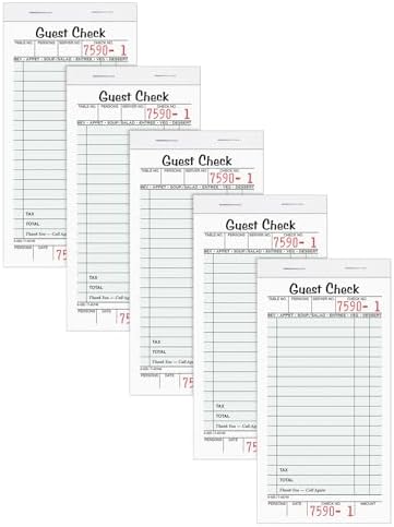 Adams Guest Check Pads, Single Part, Perforated, White, 3-2/5" x 6-3/4 ", 50 Sheets/Pad, 5 Pads/Pack (525SWMT)