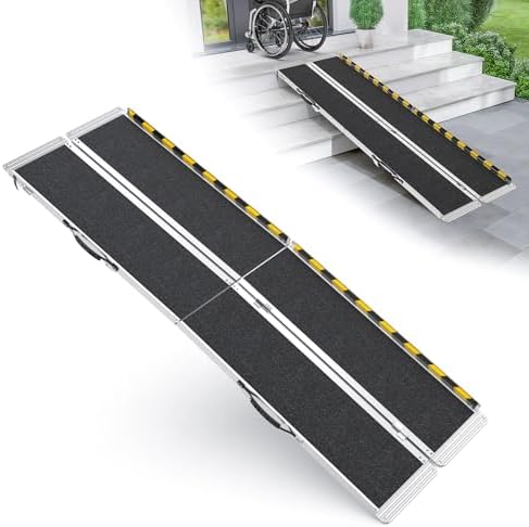 8 Feet Portable Wheelchair Ramp, 600 LBS Capacity Folding Aluminum Threshold Ramp with Anti-Slip Surface, Mobility Access Handicap Ramp for Home Steps, Doorway, Stairs, Doorways, Scooter