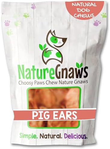 Nature Gnaws Pig Ears for Dogs (8 Count) - Thick Long Lasting for Aggressive Chewers and Large Dogs - Natural Pork Dog Chew Bones - Rawhide Free