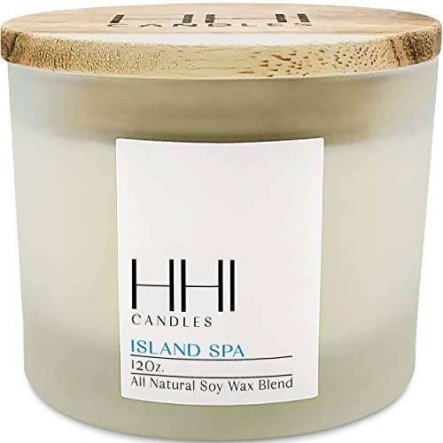 All-Natural Scented Soy Candle | Island Spa | A Fresh Blend of Eucalyptus and Citrus | Large 12 Ounce Three Wick Candle | Long Burn time | Includes Bamboo Lid and Gift Box | HHI Candles