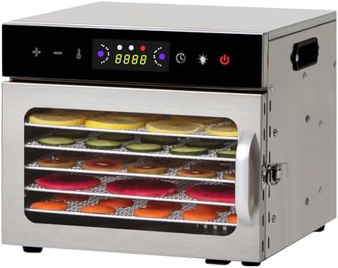 Panana Food Dehydrator for Jerky, Fruit, Meat, Beef, Herbs, 6/8/12/18-Tray Full Stainless Steel Dehydrator Machine, LED Display, Adjustable Timer, Temperature Control, Overheat Protection (6-Trays)