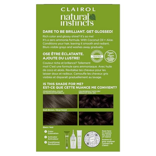 Clairol Natural Instincts Demi-Permanent Hair Dye, 2RV Burgundy Black Hair Color, Pack of 3