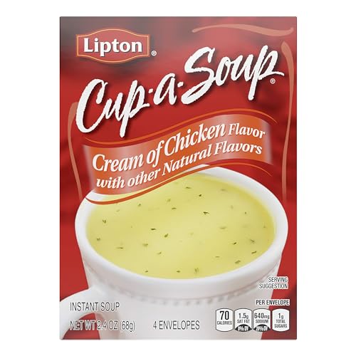 Lipton Cup-a-Soup Instant Soup For a Warm Cup of Soup Cream of Chicken Only 70 Calories Per Serving 2.4 Oz 4 Count (12 Pack)