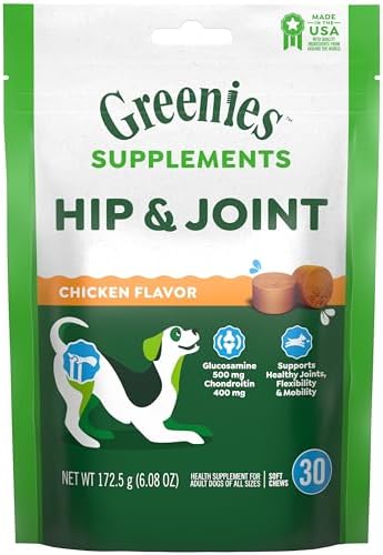 Greenies Supplements Hip and Joint Supplements for Dogs, Chicken Flavor, 6.08 oz., 30 Count Soft Chews Dog Joint Supplements