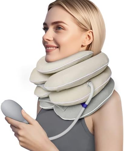 Neck Stretcher with Brace - Inflatable Cervical Traction Device for Neck Pain Relief, Adjustable Neck Decompression Tool with Breathable Fabric, Home Use Neck Traction Pillow