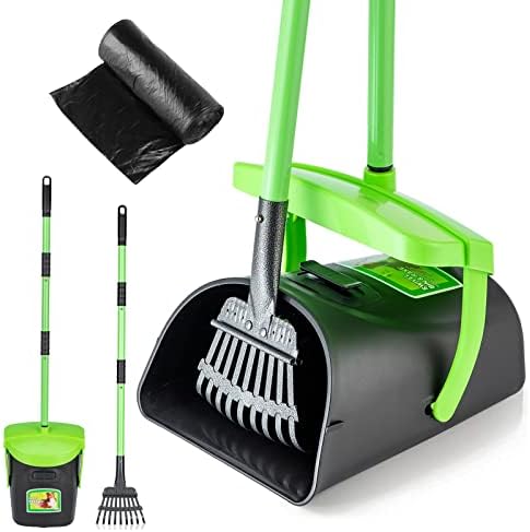 MXF Pooper Scooper Swivel Bin & Rake Kit with 20 Waste Bags, 36.6" Long Handle Adjustable Portable Non-Breakable Dog Pooper Scooper for Large Medium Small Dogs, Poop Scooper for Lawn Yard Dog Kennel