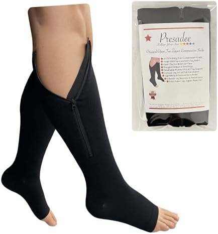Original Open Toe 20-30 mmHg Firm Compression Circulation Zipper Socks (Black, 2X-Large)
