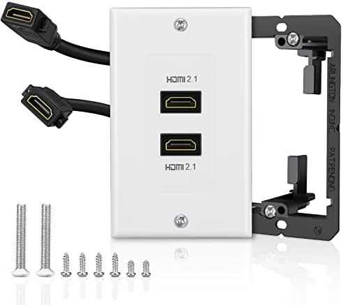 HDMI 2.1 Wall Plate(2 Port), ELECTOP 8K HDMI Wall Outlet Pass Through with Low Voltage Metal Mounting Bracket, Supports 8K@60Hz and 4K@120Hz, 3D, HDR, 48 Gbps HDMI Box, Fits Home Theater Systems